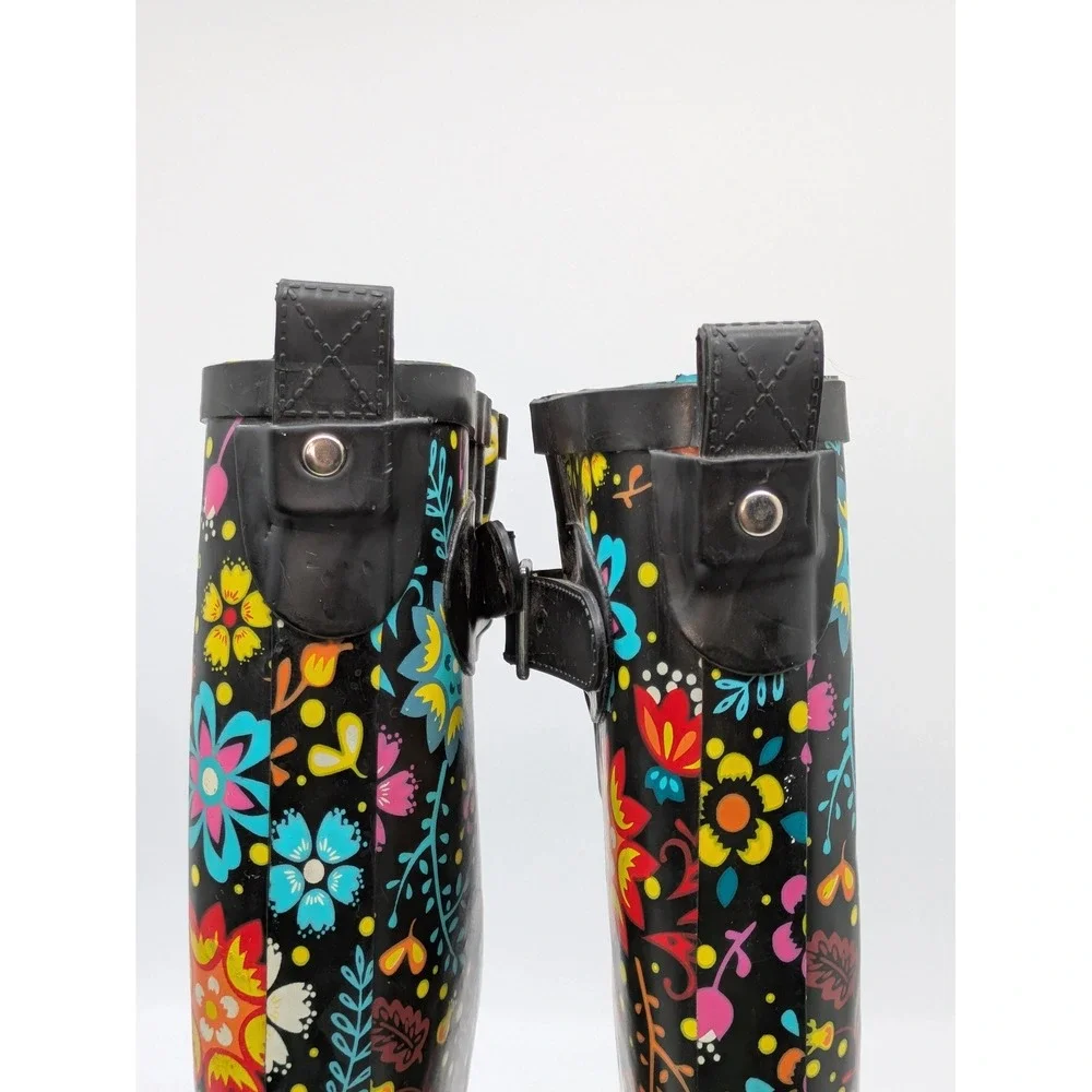 Western Chief Garden Play Rain Boots Womens 6 Black Floral Waterproof Tall